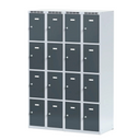 Šatníková skrinka S6 s úložnými boxami, 8 boxov, 1800 x 600 x 500 mm, otočný zámok, sivé dvere