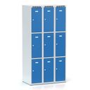 Šatníková skrinka S6 s úložnými boxami, 9 boxov, 1800 x 900 x 500 mm, otočný zámok, modré dvere