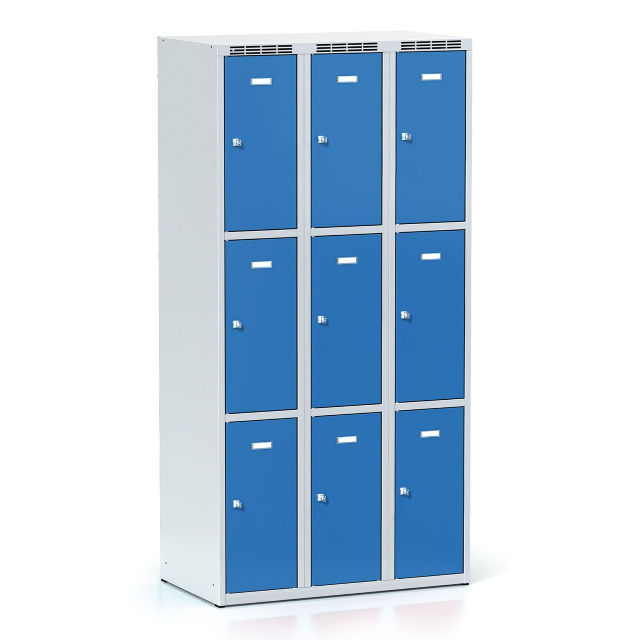 Šatníková skrinka S6 s úložnými boxami, 9 boxov, 1800 x 900 x 500 mm, otočný zámok, modré dvere