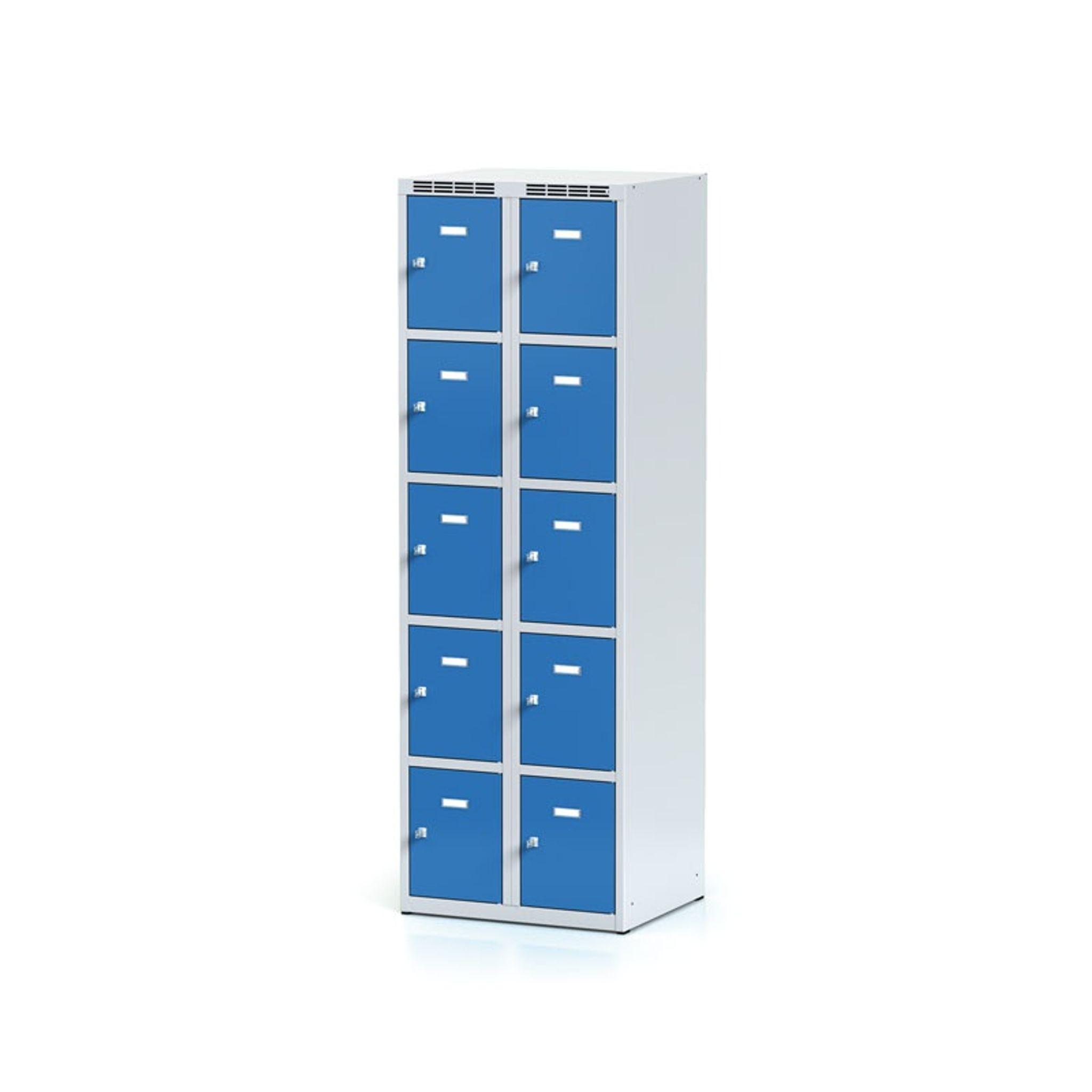 Schließfachschrank, 10 Fächer, 1800 x 600 x 500 mm, Drehriegelschloss, blaue Tür