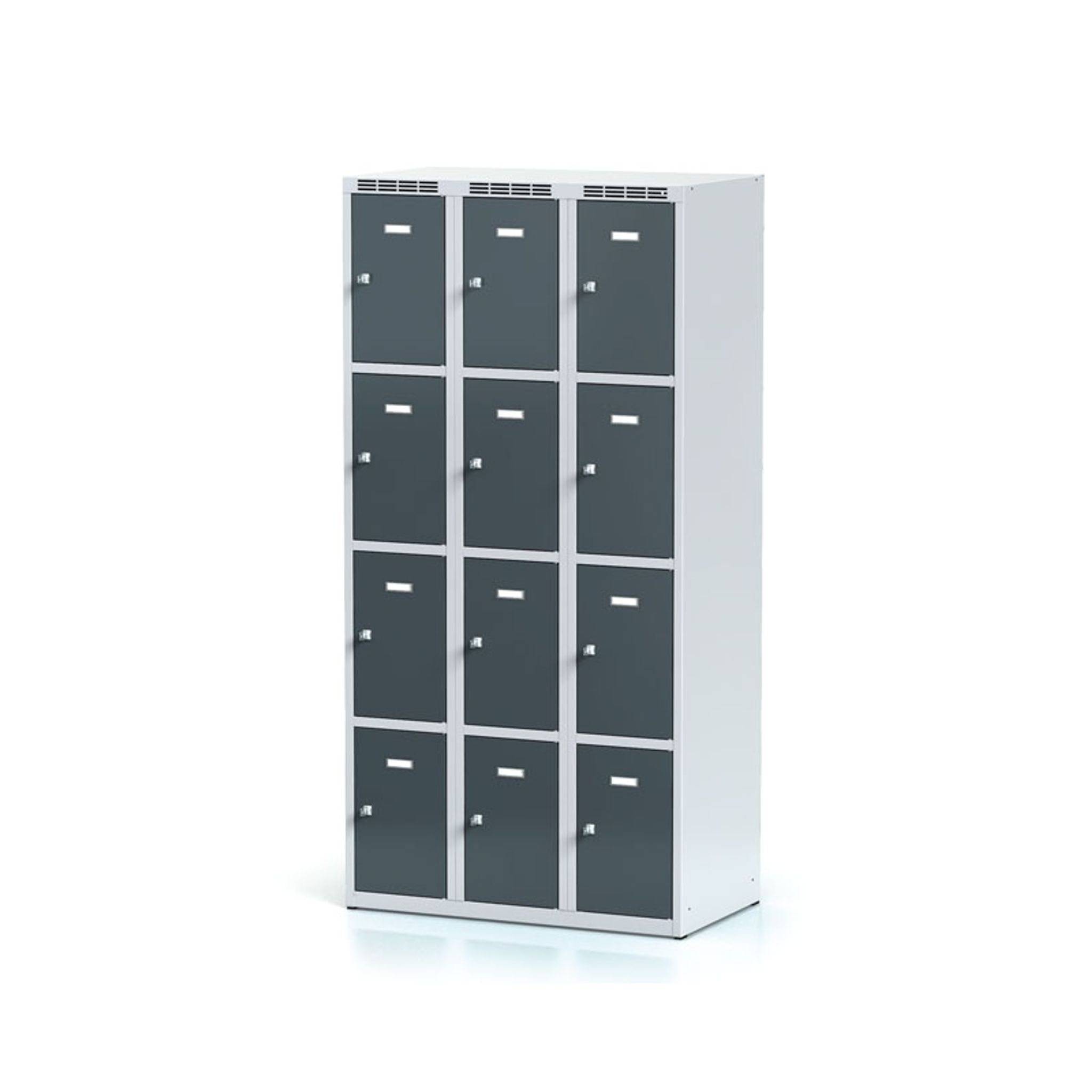 Schließfachschrank, 12 Fächer, 1800 x 900 x 500 mm, Zylinderschloss, dunkelgraue Tür