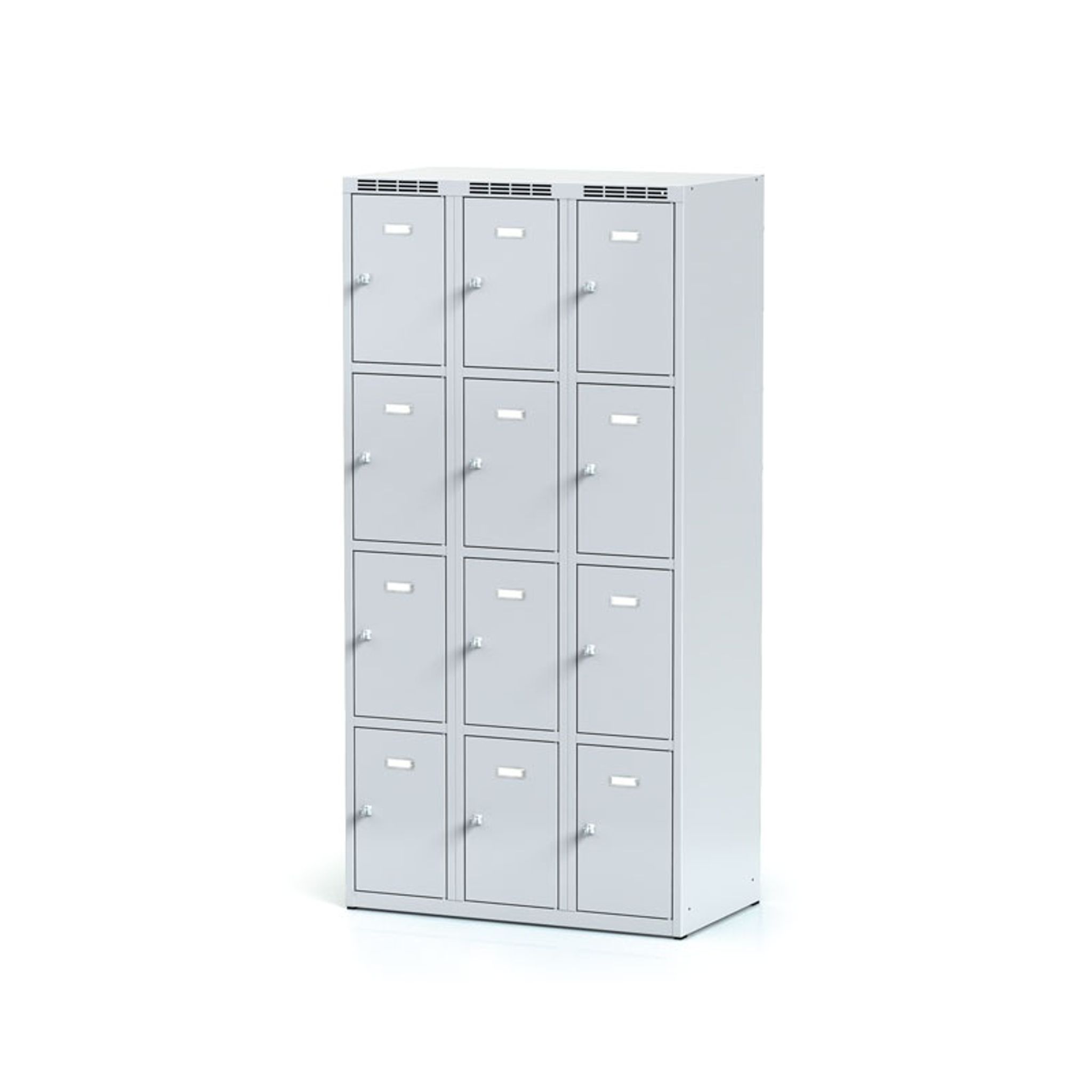 Schließfachschrank, 12 Fächer, 1800 x 900 x 500 mm, Zylinderschloss, graue Tür