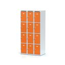 Schließfachschrank, 12 Fächer, 1800 x 900 x 500 mm, Zylinderschloss, orange Tür