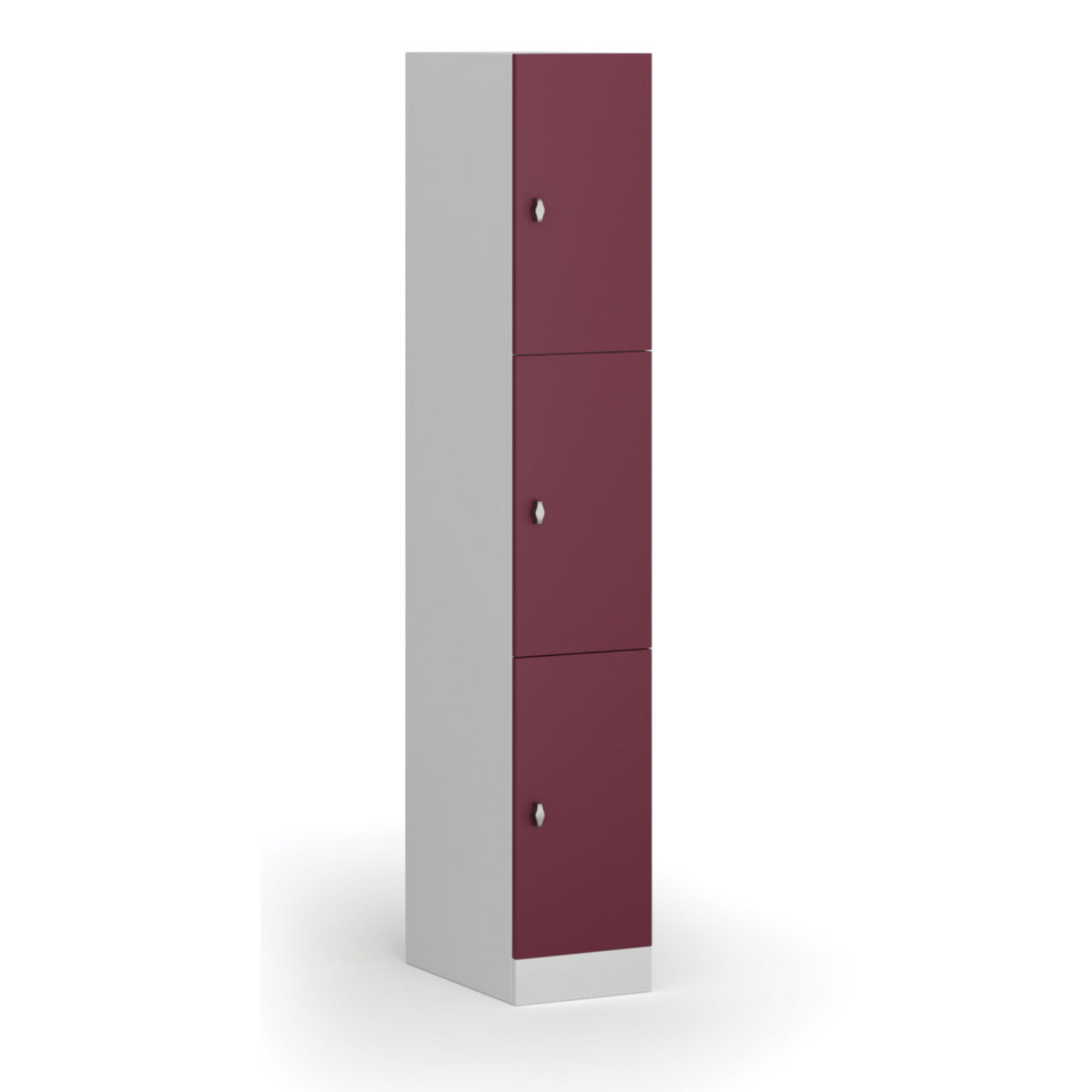 Schließfachschrank, 3 Fächer, 1850 x 300 x 500 mm, Drehverschluss, rote Tür