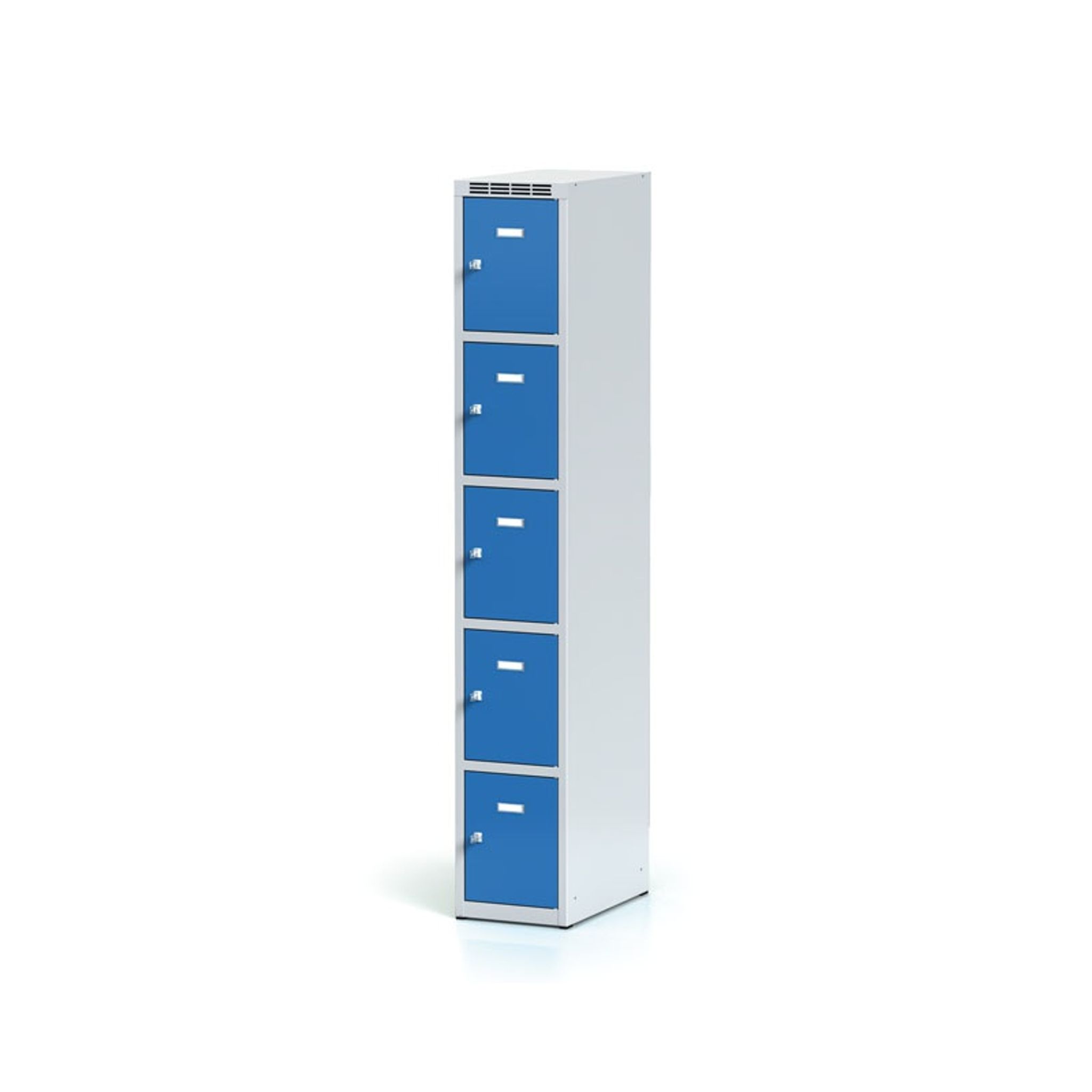 Schließfachschrank, 5 Fächer, 1800 x 300 x 500 mm, Zylinderschloss, blaue Tür