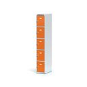 Schließfachschrank, 5 Fächer, 1800 x 300 x 500 mm, Zylinderschloss, orange Tür