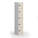 Schließfachschrank, 5 Fächer, 1850 x 300 x 500 mm, mechanisches Codeschloss, laminierte Tür, Birke