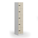 Schließfachschrank, 5 Fächer, 1850 x 300 x 500 mm, mechanisches Codeschloss, laminierte Tür, Eiche natur