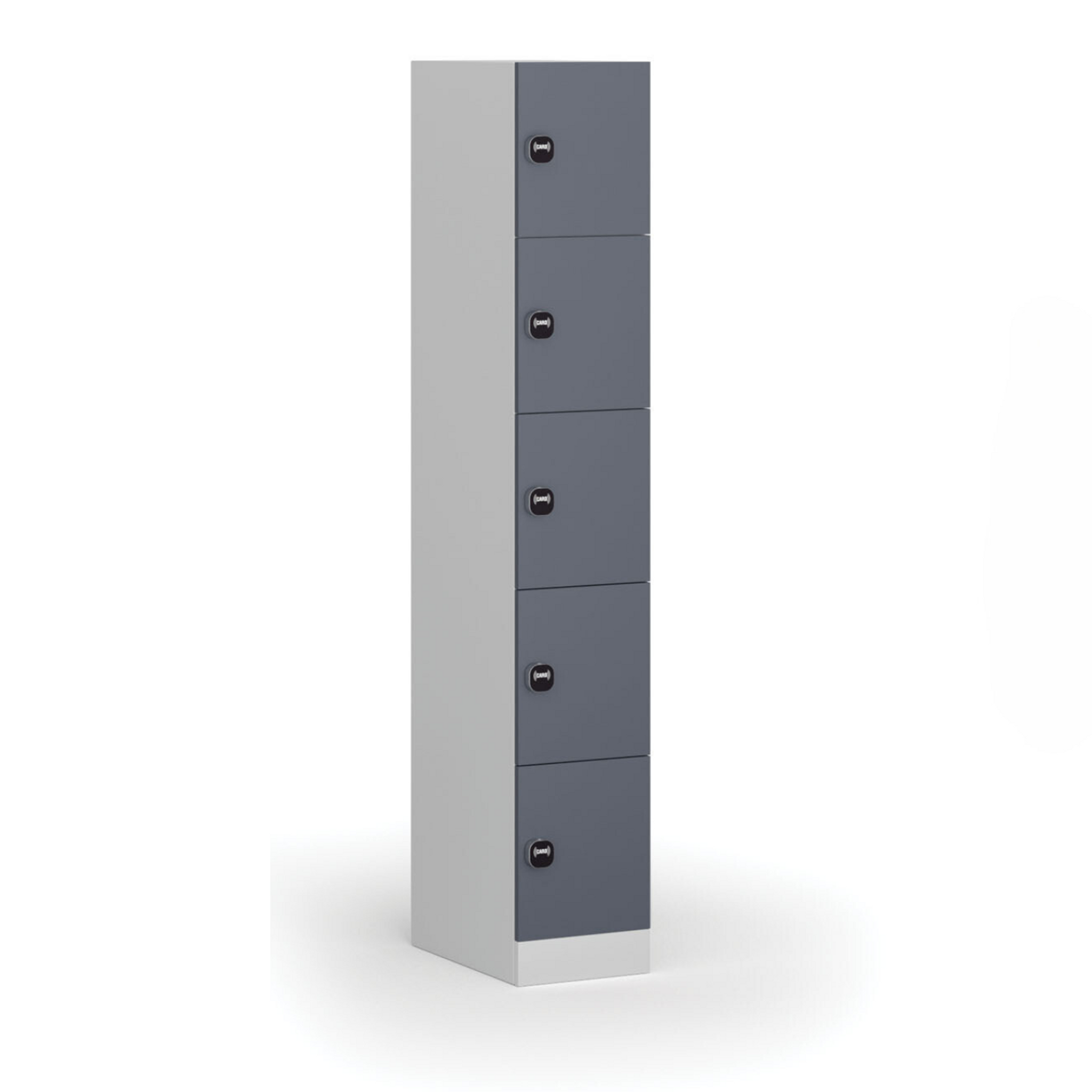 Schließfachschrank, 5 Fächer, 1850 x 300 x 500 mm, RFID-Schloss, dunkelgraue Tür