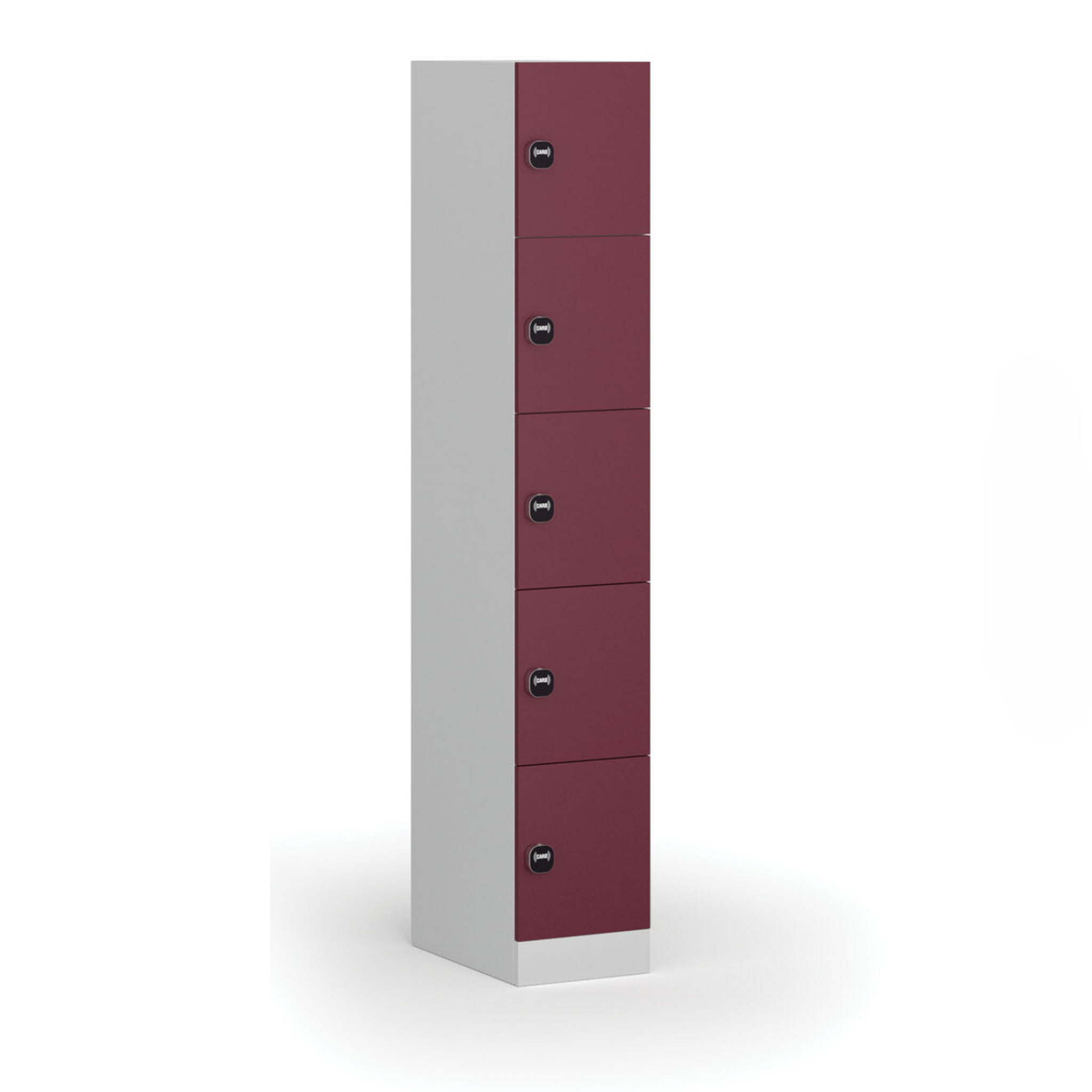 Schließfachschrank, 5 Fächer, 1850 x 300 x 500 mm, RFID-Schloss, rote Tür