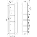 Schließfachschrank, 5 Fächer, 1850 x 300 x 500 mm, RFID-Schloss, rote Tür