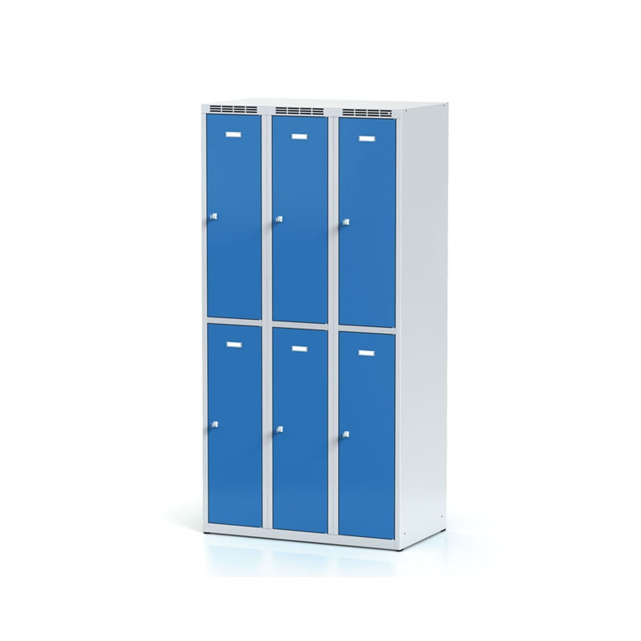 Schließfachschrank, 6 Fächer, 1800 x 900 x 500 mm, Drehriegelschloss, blaue Tür