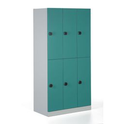 Schließfachschrank, 6 Fächer, 1850 x 900 x 500 mm, Codeschloss, türkise Tür