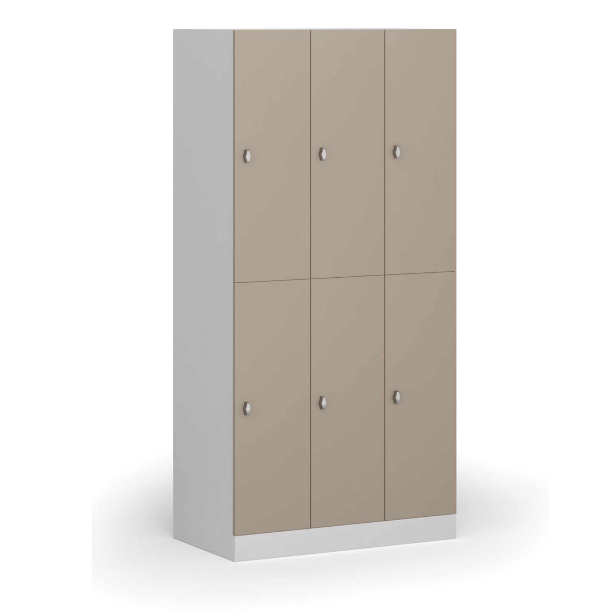 Schließfachschrank, 6 Fächer, 1850 x 900 x 500 mm, Drehverschluss, beige Tür