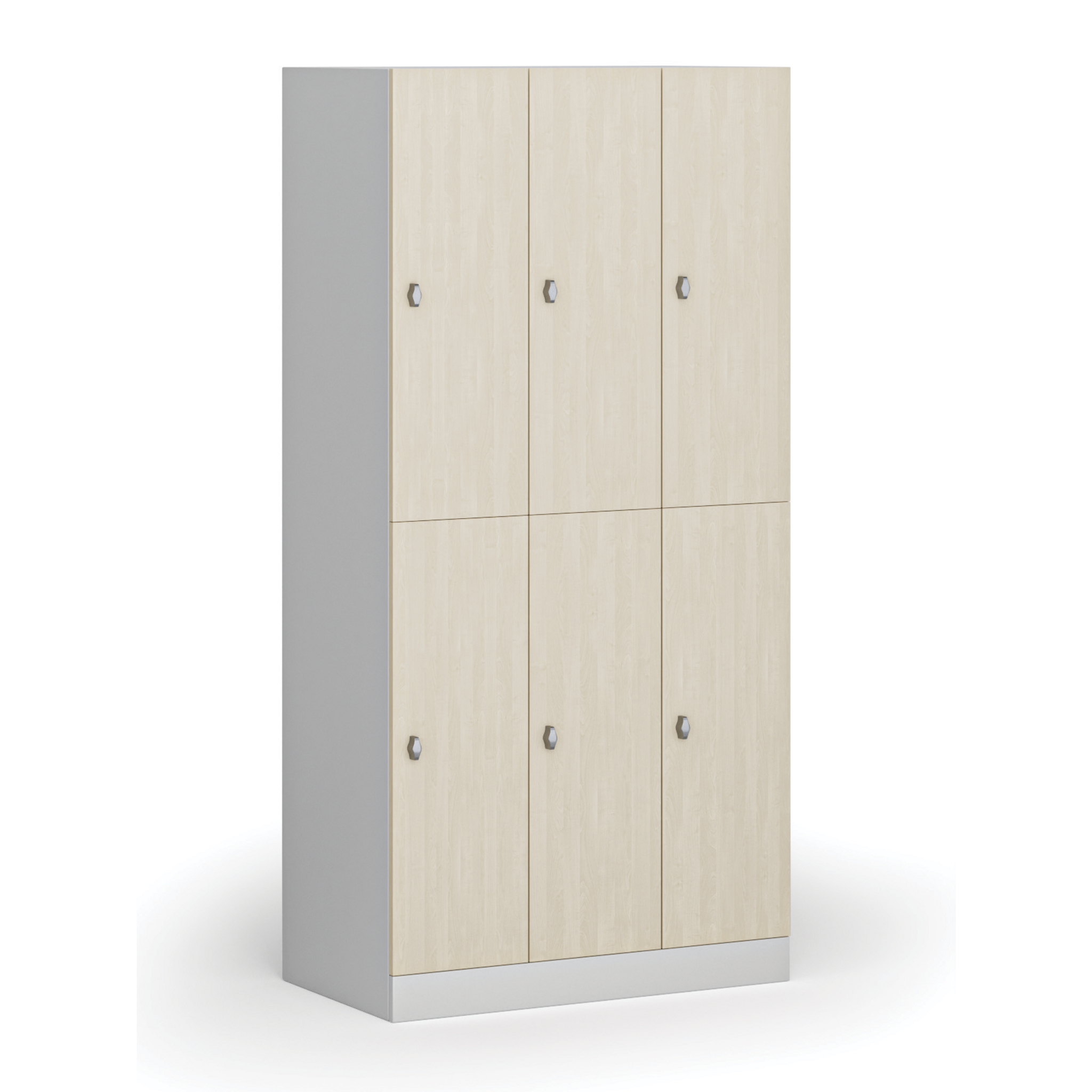 Schließfachschrank, 6 Fächer, 1850 x 900 x 500 mm, Drehverschluss, laminierte Tür, Birke