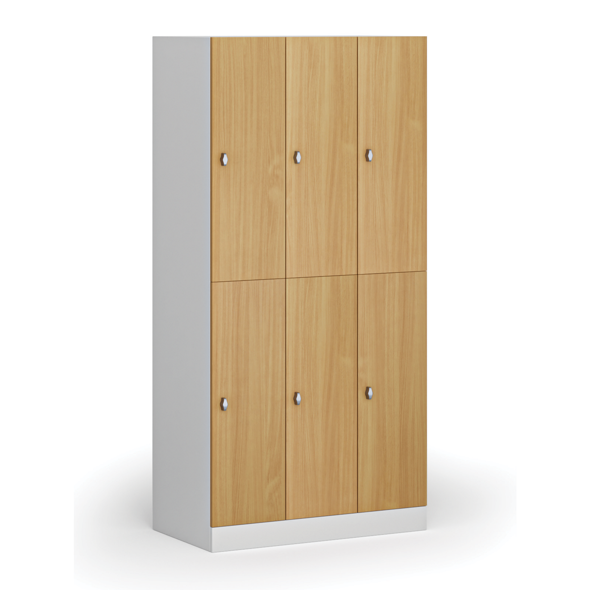 Schließfachschrank, 6 Fächer, 1850 x 900 x 500 mm, Drehverschluss, laminierte Tür, Buche