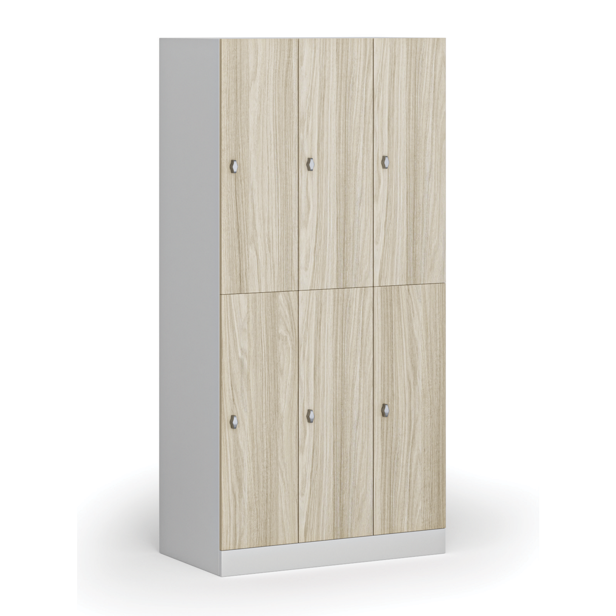 Schließfachschrank, 6 Fächer, 1850 x 900 x 500 mm, Drehverschluss, laminierte Tür, Eiche natur