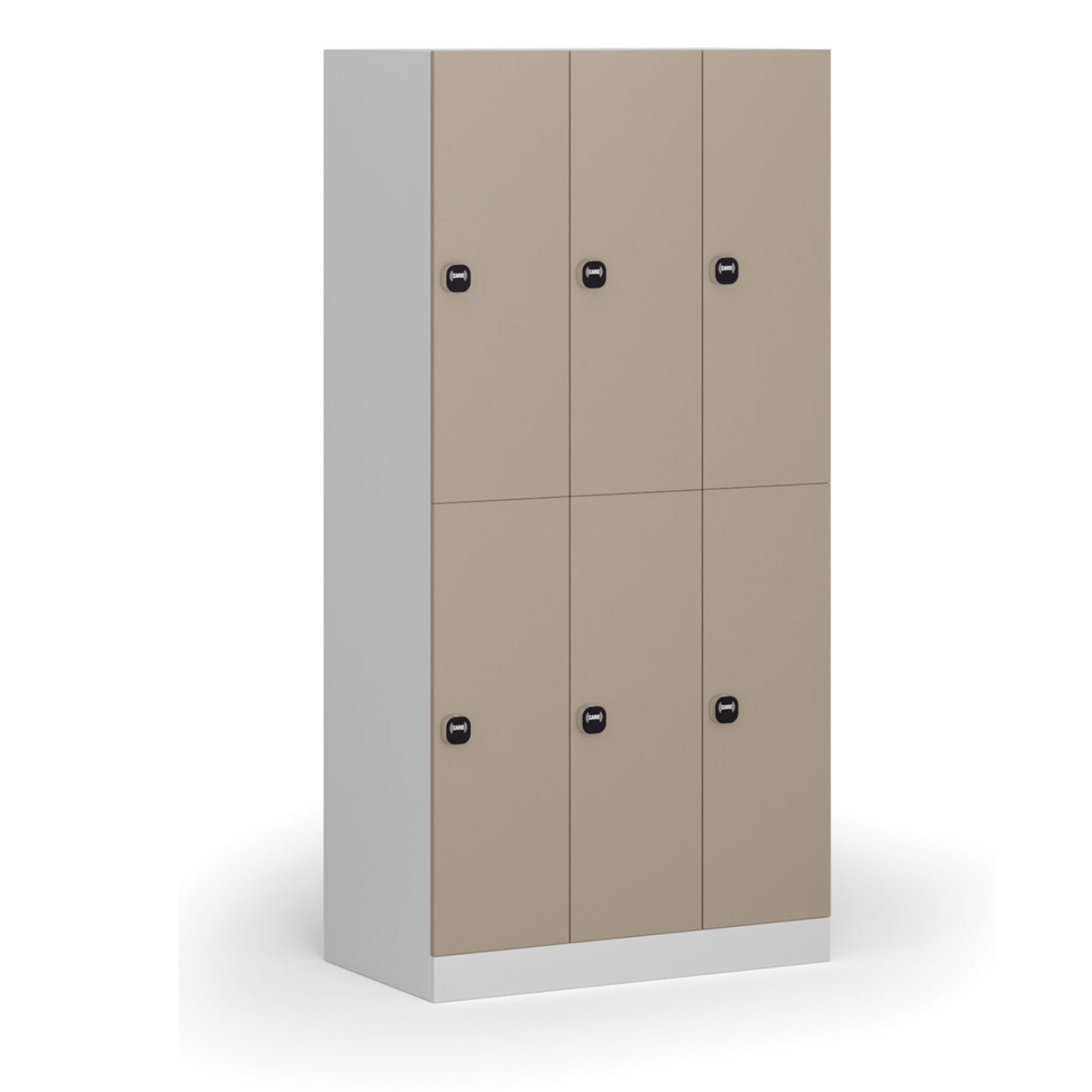 Schließfachschrank, 6 Fächer, 1850 x 900 x 500 mm, RFID-Schloss, beige Tür