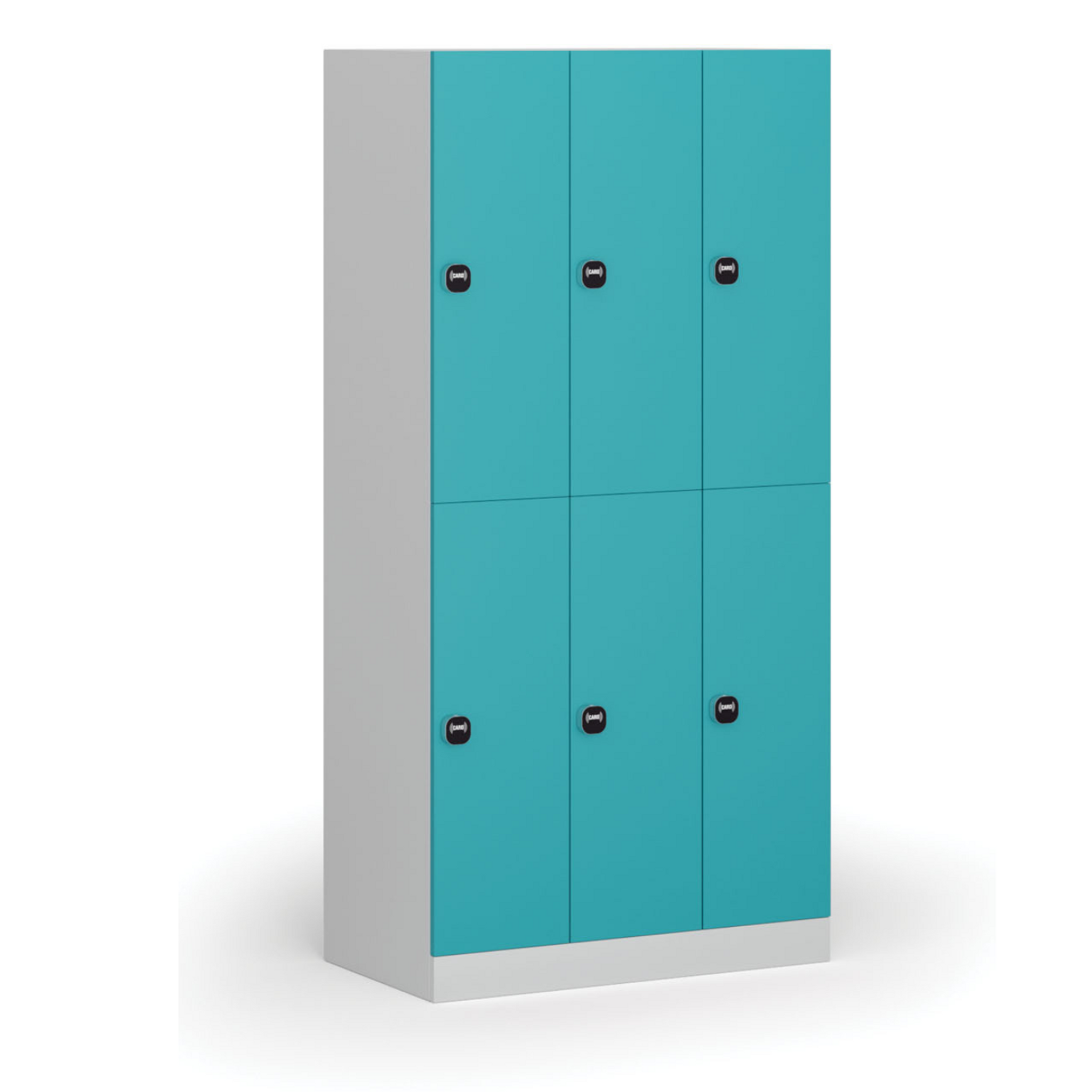 Schließfachschrank, 6 Fächer, 1850 x 900 x 500 mm, RFID-Schloss, grüne Tür