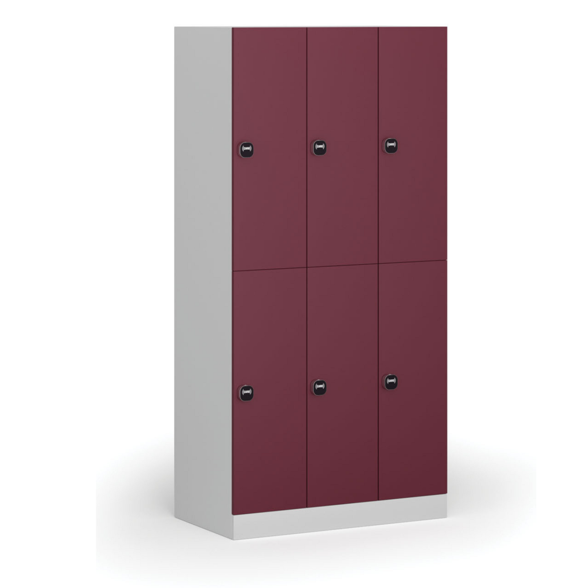 Schließfachschrank, 6 Fächer, 1850 x 900 x 500 mm, RFID-Schloss, rote Tür