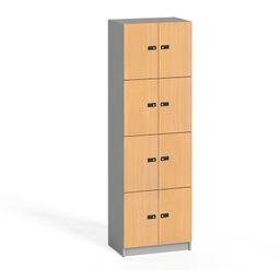 Schließfachschrank aus Holz, 8 Fächer, Codeschloss, Buche