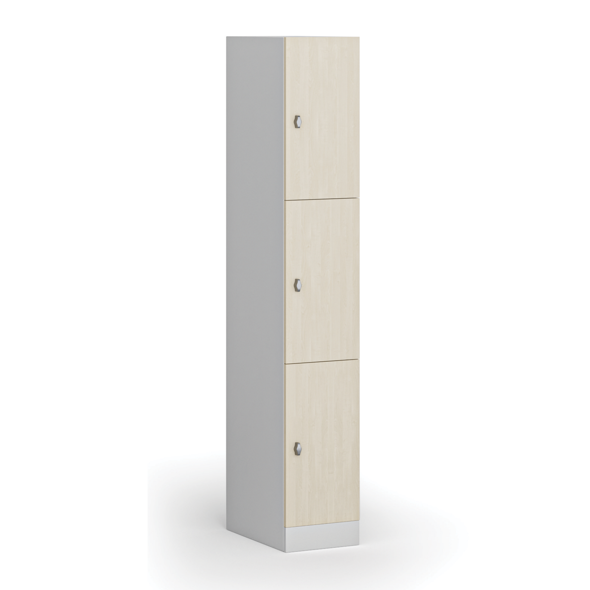 Schließfachschrank S1, 3 Fächer, 1850 x 300 x 500 mm, Drehverschluss, laminierte Tür, Birke