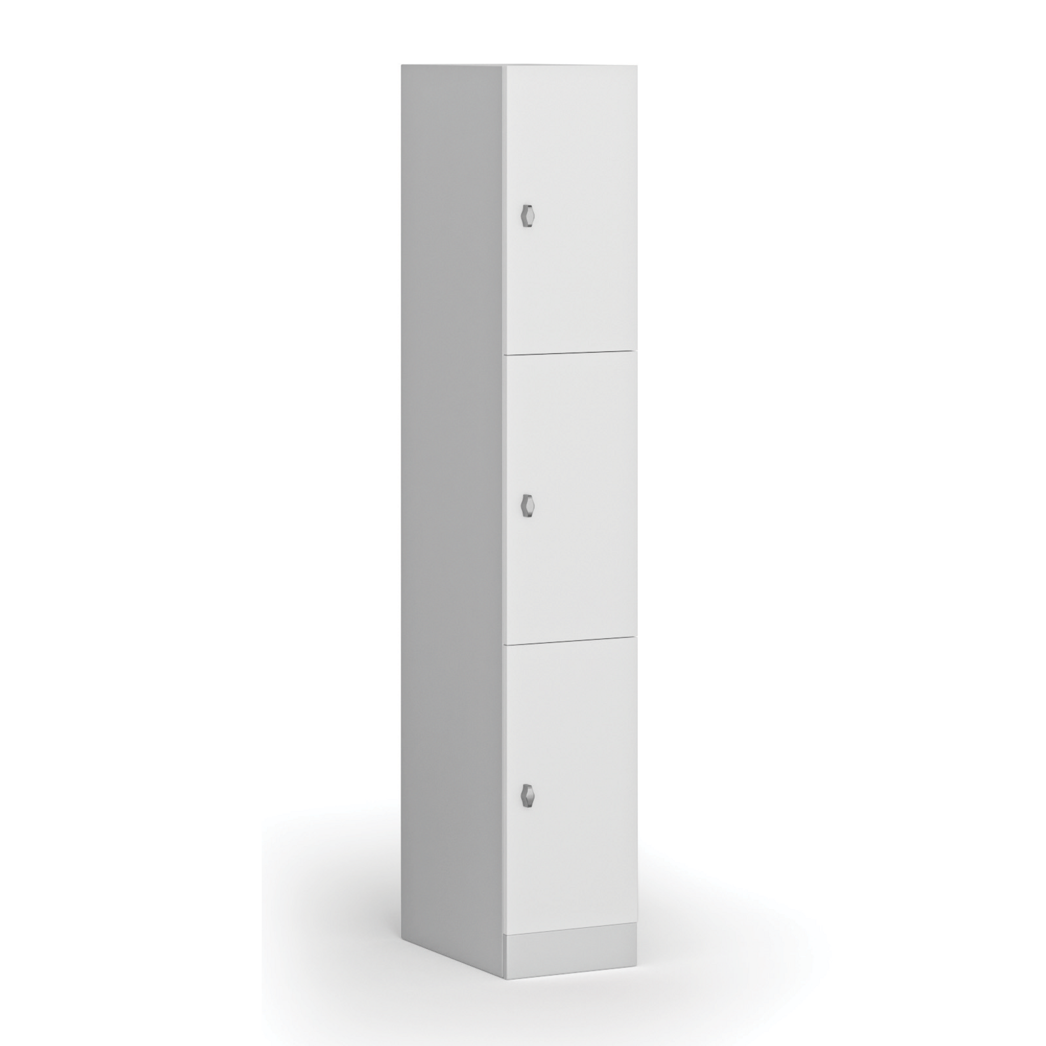 Schließfachschrank S1, 3 Fächer, 1850 x 300 x 500 mm, Drehverschluss, laminierte Tür, weiß