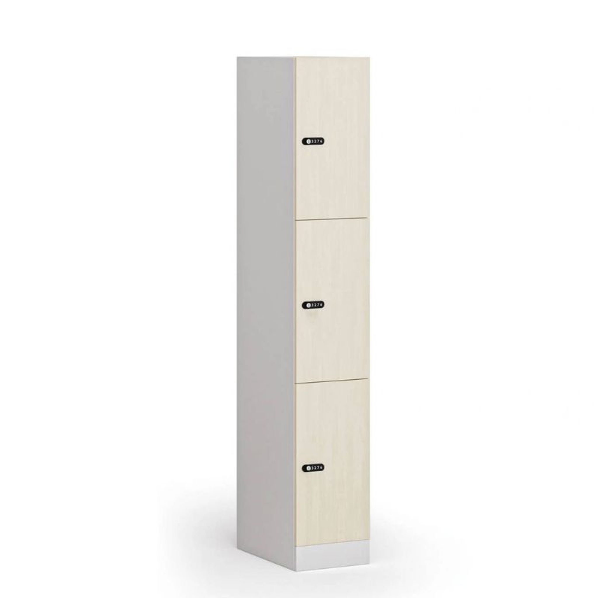 Schließfachschrank S1, 3 Fächer, 1850 x 300 x 500 mm, mechanisches Codeschloss, laminierte Tür
