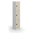 Schließfachschrank S1, 3 Fächer, 1850 x 300 x 500 mm, RFID-Schloss, laminierte Tür, Eiche natur