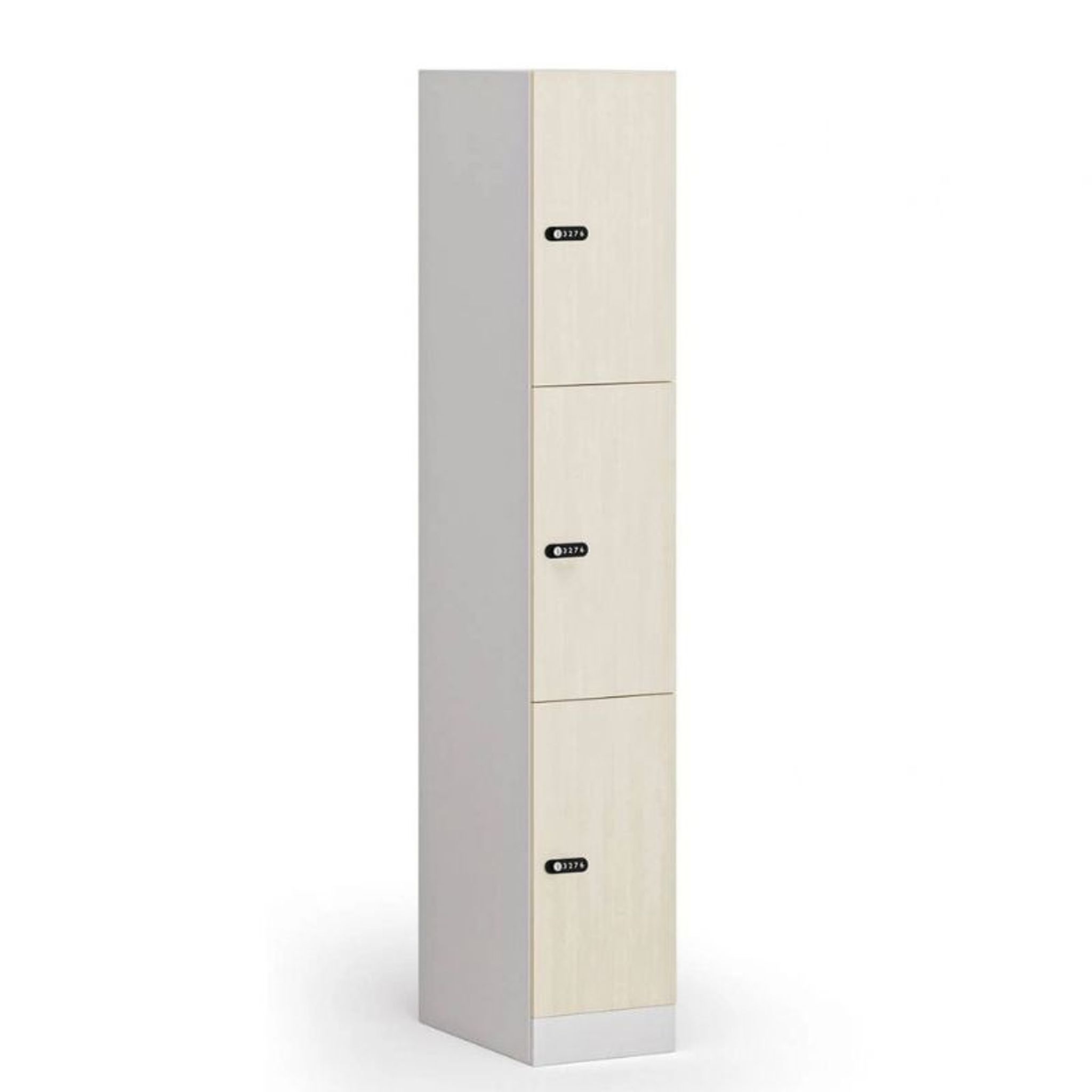 Schließfachschrank S1, 3 Fächer, 1850 x 300 x 500 mm, zerlegt, mechanisches Codeschloss, laminierte Tür Schließfachschrank S1, 3 Fächer, 1850 x 300 x 500 mm, zerlegt, mechanisches Codeschloss, laminierte Tür