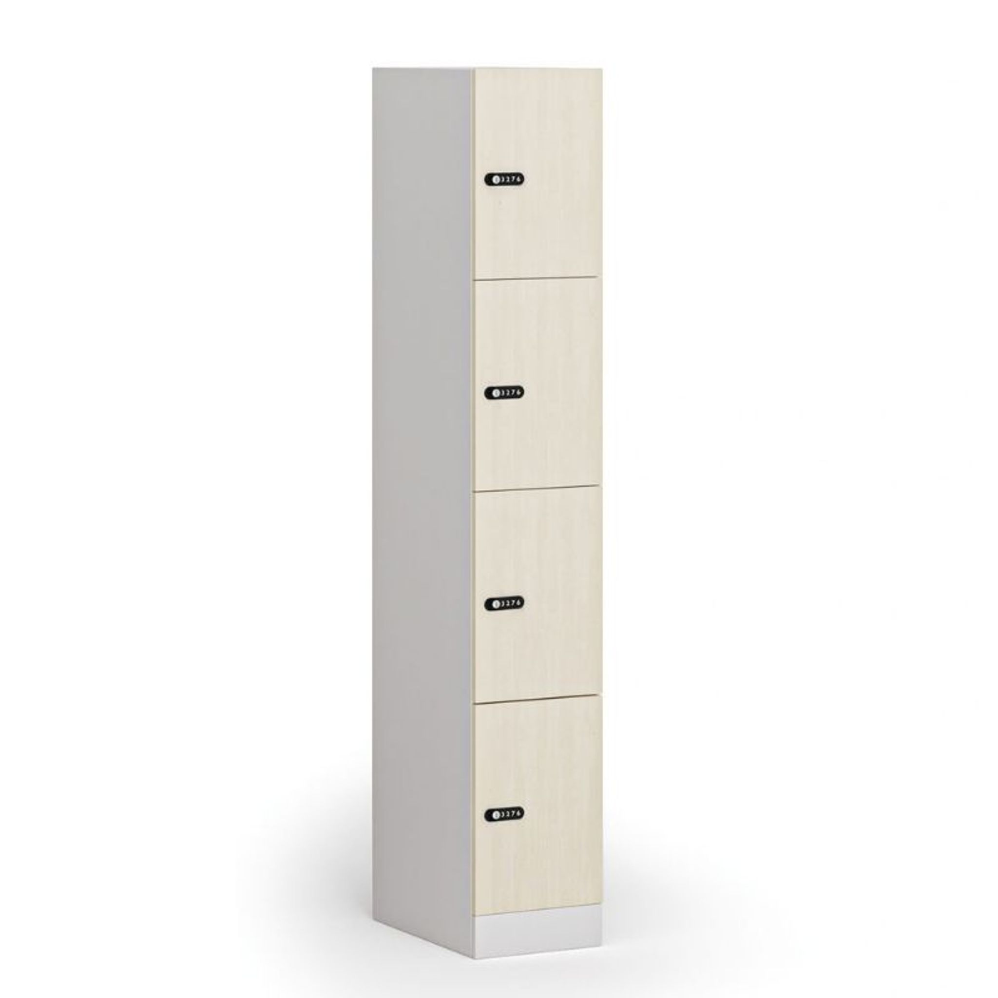 Schließfachschrank S1, 4 Fächer, 1850 x 300 x 500 mm, mechanisches Codeschloss, laminierte Tür