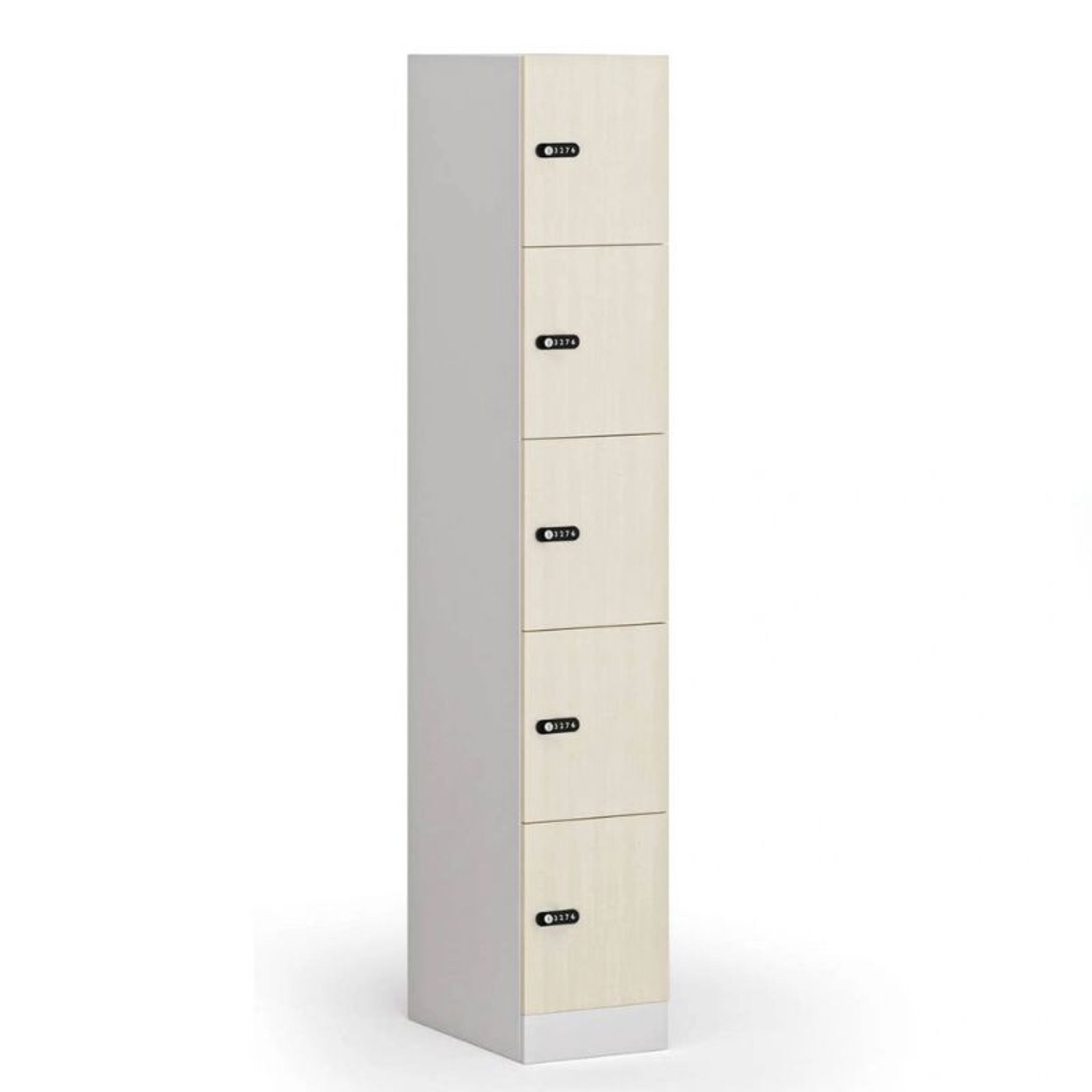 Schließfachschrank S1, 5 Fächer, 1850 x 300 x 500 mm, mechanisches Codeschloss, laminierte Tür Schließfachschrank S1, 5 Fächer, 1850 x 300 x 500 mm, mechanisches Codeschloss, laminierte Tür