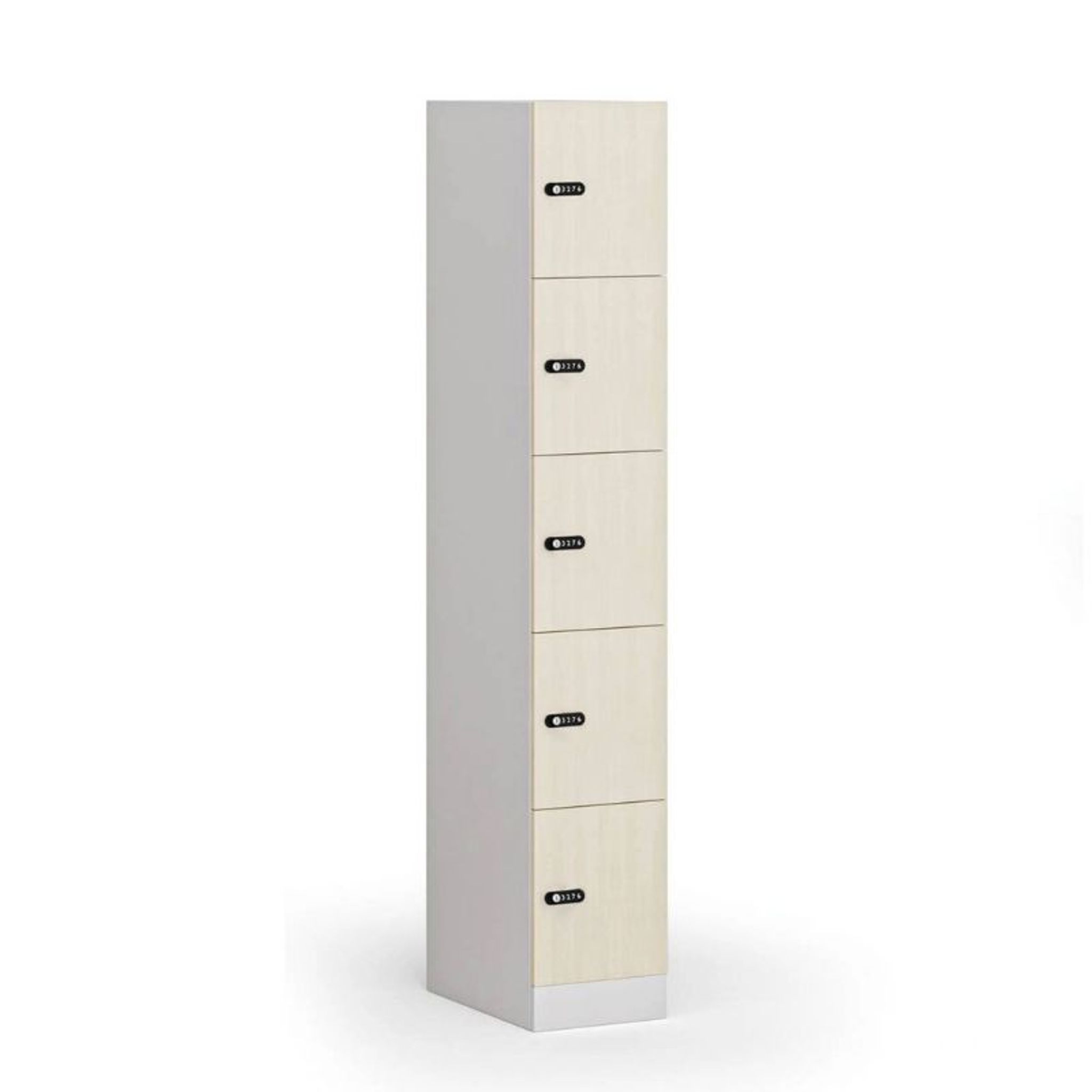 Schließfachschrank S1, 5 Fächer, 1850 x 300 x 500 mm, zerlegt, mechanisches Codeschloss, laminierte Tür Schließfachschrank S1, 5 Fächer, 1850 x 300 x 500 mm, zerlegt, mechanisches Codeschloss, laminierte Tür