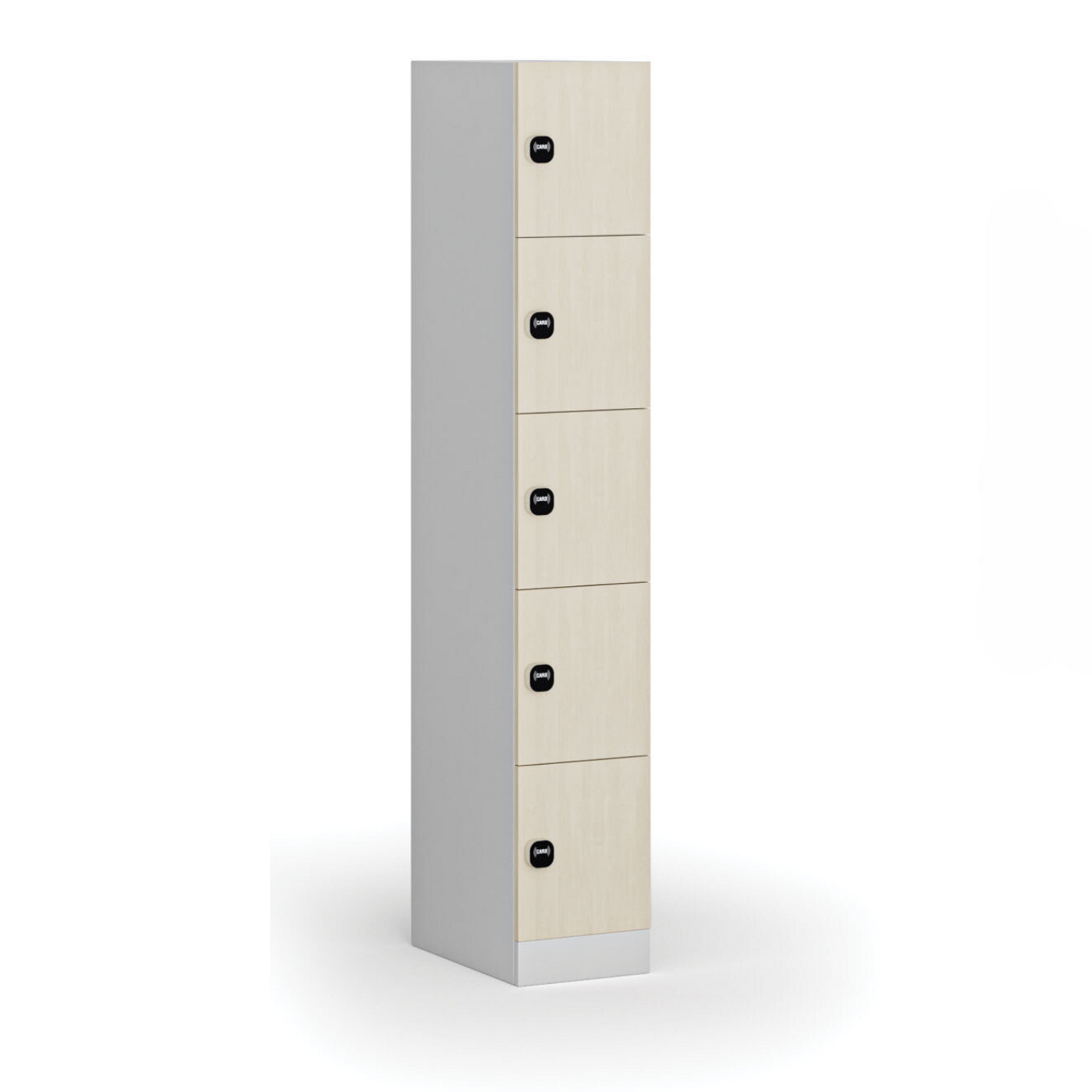 Schließfachschrank S1, 5 Fächer, 1850 x 300 x 500 mm, zerlegt, RFID-Schloss, laminierte Tür