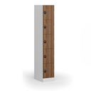 Schließfachschrank S1, 5 Fächer, 1850 x 300 x 500 mm, zerlegt, RFID-Schloss, laminierte Tür, Nussbaum