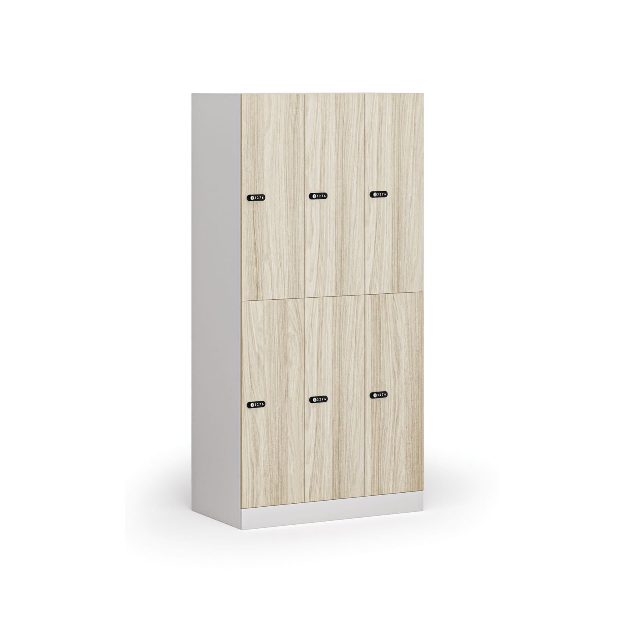Schließfachschrank S1, 6 Fächer, 1850 x 900 x 500 mm, zerlegt, mechanisches Codeschloss, laminierte Tür, Natureiche Schließfachschrank S1, 6 Fächer, 1850 x 900 x 500 mm, zerlegt, mechanisches Codeschloss, laminierte Tür, Natureiche