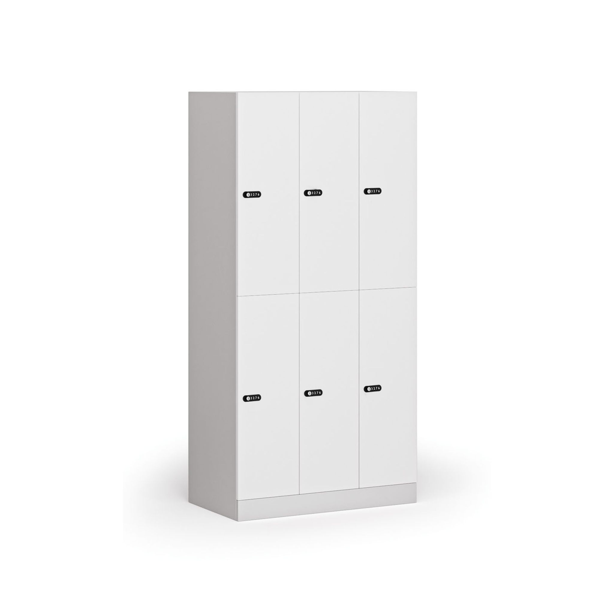 Schließfachschrank S1, 6 Fächer, 1850 x 900 x 500 mm, zerlegt, mechanisches Codeschloss, laminierte Tür, weiß Schließfachschrank S1, 6 Fächer, 1850 x 900 x 500 mm, zerlegt, mechanisches Codeschloss, laminierte Tür, weiß