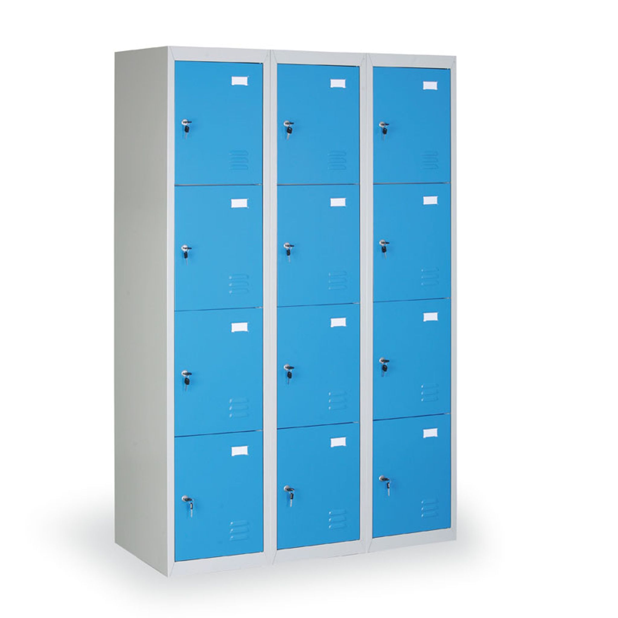 Schließfachschrank S2, 12 Fächer, 1820 x 1140 x 500 mm, zerlegt, Zylinderschloss, blaue Tür