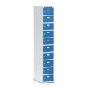 Schließfachschrank S6, 10 Fächer, 1800 x 300 x 500 mm, Zylinderschloss, blaue Tür