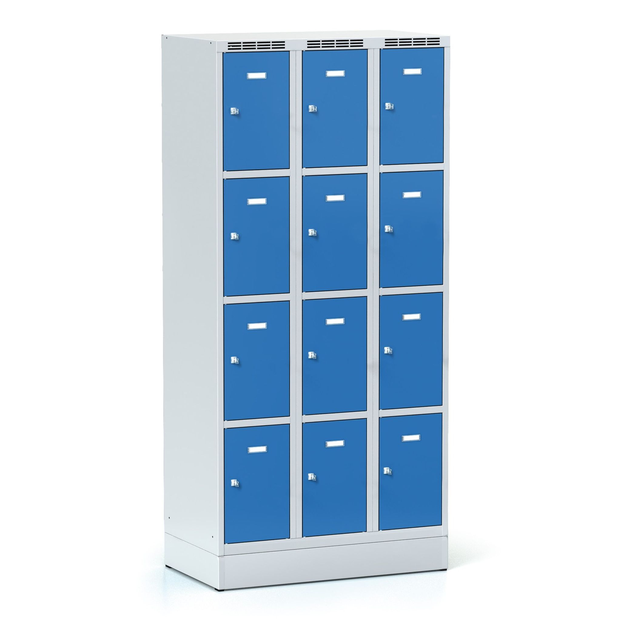 Schließfachschrank S6, 12 Fächer, 1800 x 900 x 500 mm, Drehriegelschloss, blaue Tür
