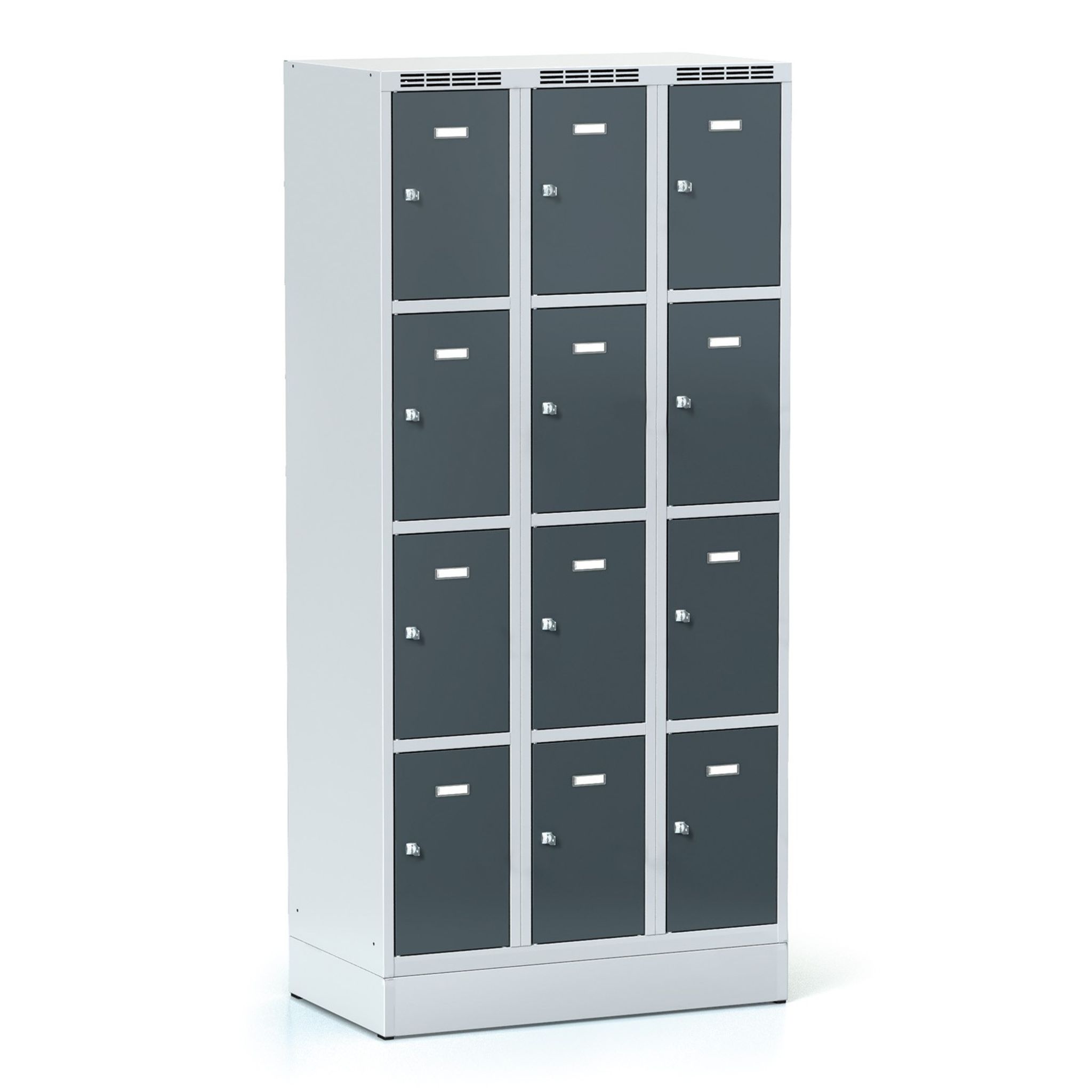 Schließfachschrank S6, 12 Fächer, 1800 x 900 x 500 mm, Drehriegelschloss, dunkelgraue Tür