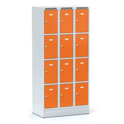 Schließfachschrank S6, 12 Fächer, 1800 x 900 x 500 mm, Zylinderschloss, orange Tür