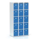 Schließfachschrank S6, 15 Fächer, 1800 x 900 x 500 mm, Zylinderschloss, blaue Tür