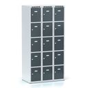 Schließfachschrank S6, 15 Fächer, 1800 x 900 x 500 mm, Zylinderschloss, dunkelgraue Tür
