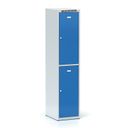 Schließfachschrank S6, 2 Fächer, 1800 x 400 x 500 mm, Drehriegelschloss, blaue Tür
