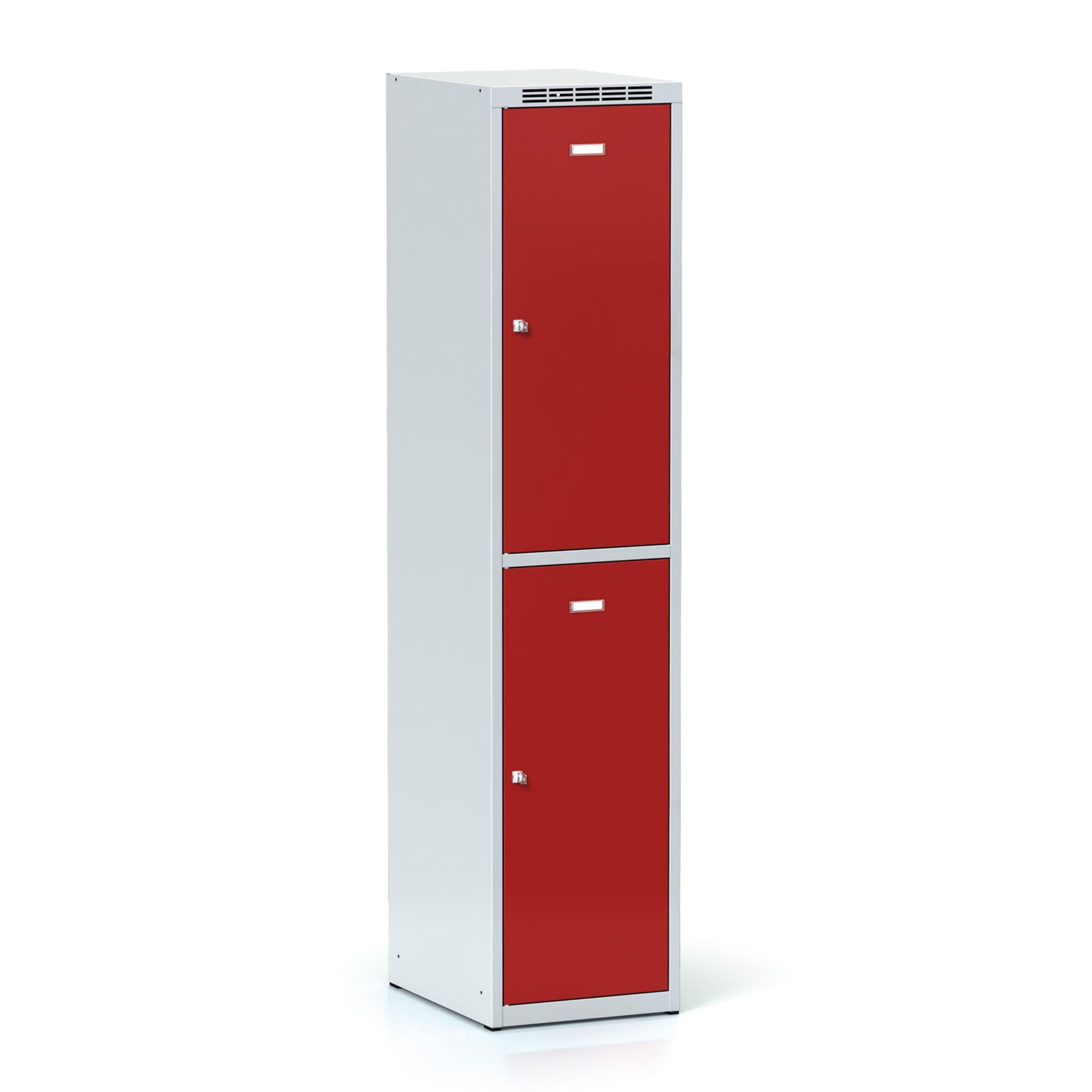 Schließfachschrank S6, 2 Fächer, 1800 x 400 x 500 mm, Drehriegelschloss, rote Tür