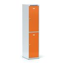 Schließfachschrank S6, 2 Fächer, 1800 x 400 x 500 mm, Zylinderschloss, orange Tür