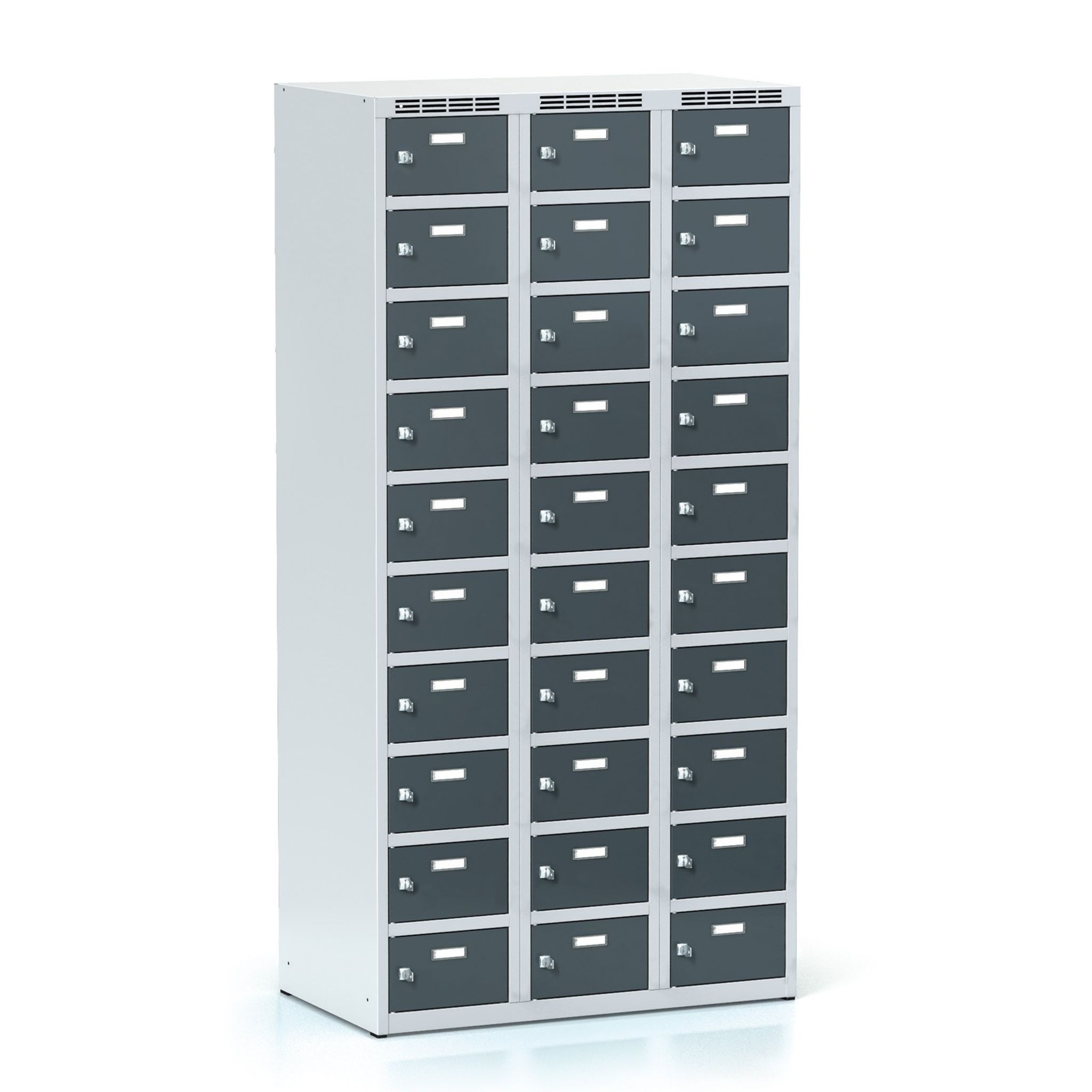 Schließfachschrank S6, 30 Fächer, 1800 x 900 x 500 mm, Zylinderschloss, dunkelgraue Tür