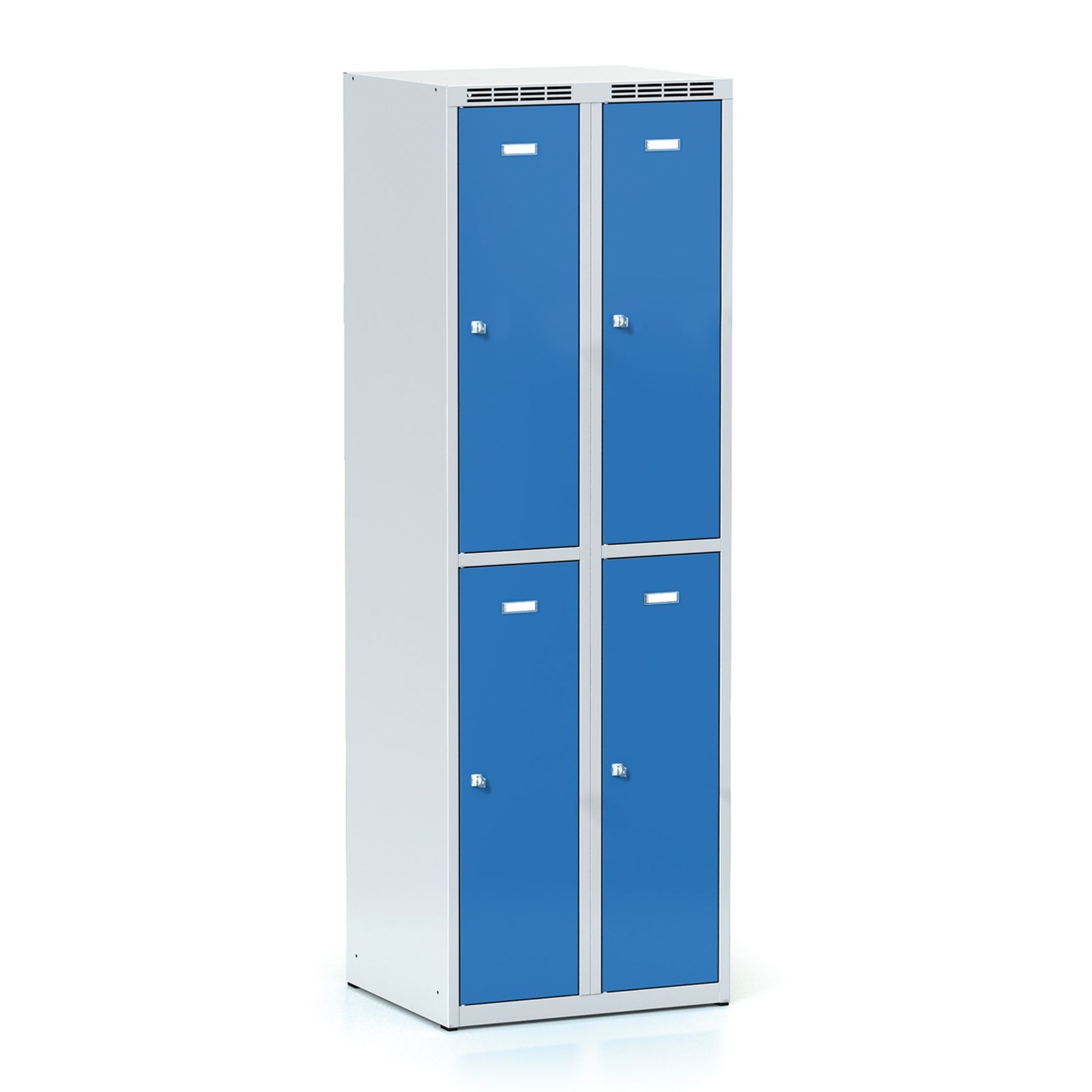 Schließfachschrank S6, 4 Fächer, 1800 x 600 x 500 mm, Drehriegelschloss, blaue Tür