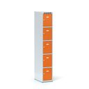Schließfachschrank S6, 5 Fächer, 1800 x 300 x 500 mm, Drehriegelschloss, orange Tür